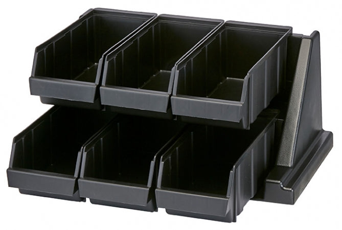 Cambro Black Versa Self Serve Condiment Bin Stand Set with 2-Tier Stand and 12" Condiment Bins