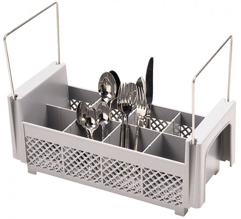 Cambro Soft Gray 8 Compartment Half Size Camrack Flatware Basket with Handles