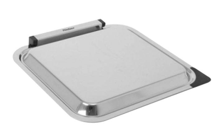 Buffetdeckel 2/3 EdelstahlBuffet lid 2/3 stainless steelBuffet lid GN 2/3 made of stainless steel with plasticcorner grip and fixed hinge. The hinge has an interlockin opened position. Suitable for storage, regenerationand warm/cold serving. The lid is