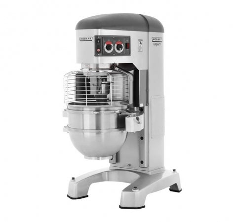 Hobart Legacy Mixer Floor model 400V/50Hz/3ph 3-speed gearbox: 96/179/319 rpm and stir speed 58 rpm 40 quart /38 litre Stailess Steel bowl Includes: B flat beater,ED dough hook and D wire whip with stainless steel wires