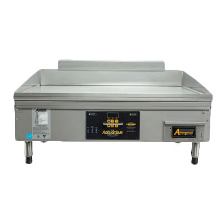 Accu-Steamâ?¢ Griddle, countertop, natural gas, 4" x 30" griddle area, 1437 sq.in. cooking area, 7 ga. stainless steel cooking surface, digital thermostat and controls, 3-7/8" grease trough, stainless steel cabinet, 4" legs, 85,000 BTU, 220-240V/50Hz/1ph