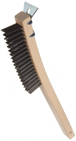 Grill Wire Brush w/scraper, 3 x 19 rows of tempered steel bristles, hardwood handle, 14 x 1