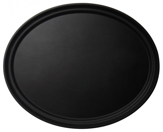 Cambro Camtread 19" x 23" Black Non-Skid Oval Serving Tray