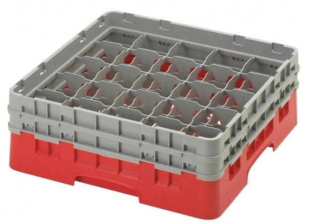 Cambro Camrack 5 1/4" High Customizable Red 25 Compartment Glass Rack