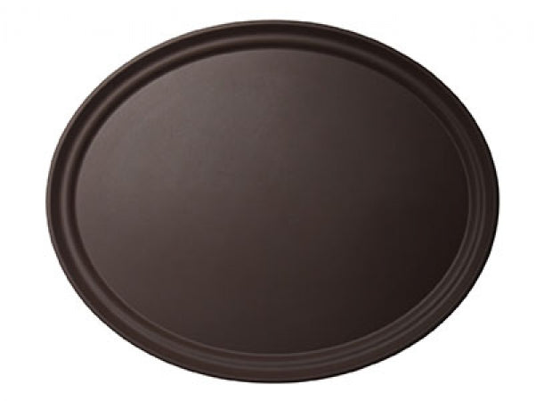 Cambro Camtread 22" x 27" Tavern Tan Non-Skid Oval Serving Tray