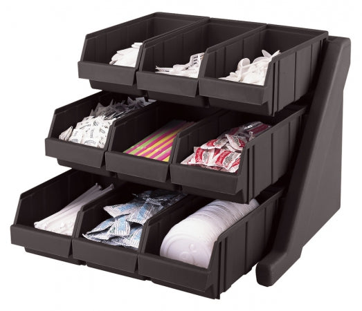 Cambro Black Versa Self Serve Condiment Bin Stand Set with 3-Tier Stand and 12" Condiment Bins