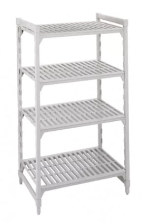 Cambro Camshelving Metric Stationary Starter Units with Vented Shelves, 600 mm Wide, 1700 mm Tall, 1180 mm Length, Color: Speckled White, Material: Polypropylene, USA