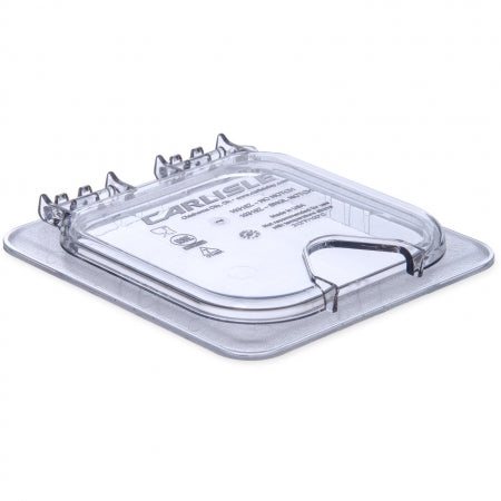 Carlisle Foodservice StorPlusô EZ Access Hinged Notched Universal Food Pan Lid 1/6 Size - Clear