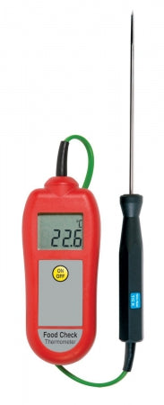 FOOD CHECK 0.1*C RESOLUTION -49.9*C -- 299.9*C WITH A FIXED PENETRATION PROBE 3.3 x 130 mm HEX HANDLE 1 METRE LEAD, MADE IN UK