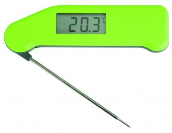 Green Superfast Thermapen Resolution: 0.1*C or 1.0*C (User Selectable), Temp Range:  -49.9 to 299.9*C, Accuracy: +/-0.4*C (-49.9 to 199.9*C) otherwise +/- 1*C, Auto Off, HACCP Compatible, Made in Great Britain