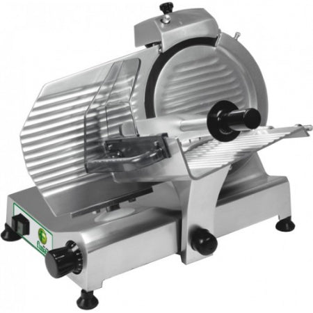 GRAVITY SLICER H250 SINGLE PHASE + UK PLUG), POWER: 0,23 kW (0,3 HP), 250 mm BLADE, SLICE THICKNESS: 015 mm, USEFULL CUT: 220x190h (mm), POWER SUPPLY: 230V/1N/50Hz, DIMENSIONS: 620x425x370h (mm), BRAND: FIMAR, ITALY