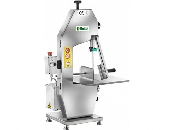 Bone Bandsaw Machine.Painted Aluminium body, Blade Lenght 1830Mm. Emergency Button - Machine closure switch on lid - motor brake - Cutting thickness adjustment ,Cutting height adjustment - S / Steel portioning device, work surface, knife guide & Meat p