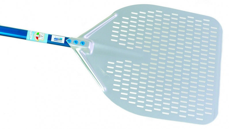 GI Metal Azzurra 13'' Anodized Aluminum Rectangular Perforated Pizza Peel with 59'' Handle