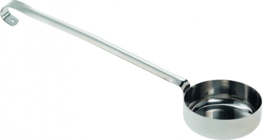 Stainless steel flat bottom dose ladle. 90 gr capacity