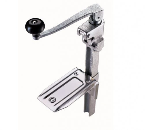 Heavy-Duty Commercial Can OpenerProfessional Can Opener, Shaft: 14-35.6 cm,  Cast iron body,  Handle has a comfortable free-spin grip,  Plated steel mounting plate with screws,  Heat-treated gear for extra durability, Reversible knife provides lo