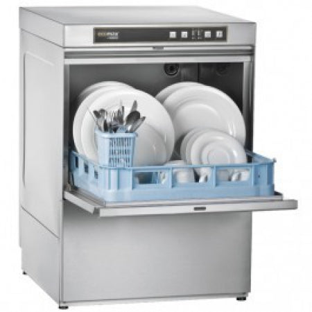 Undercounter Dishwasher.Capacity: Cycle time P1/P2: 60 / 180 sec. Capacity: Up to 60 Racks/h Wash Temperature: 60  C. Rinse temperature 82  C ,Tank capacity: 25L. Rinse water consumption/Rack P1/P 2.9L. Heating Booster/Tank 5,5 kW (400 V: 1,8 kW) / 2 k