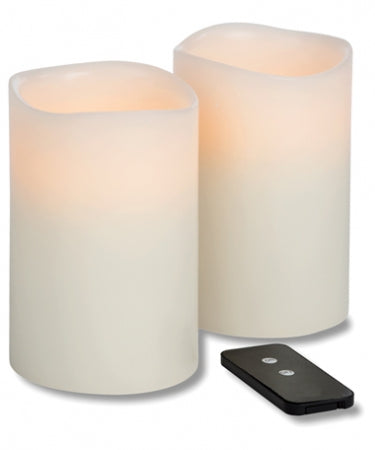 TRUE FLAME LED WAX PILLAR & REMOTE, IVORY 4" x 6"