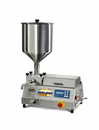 Macpan Electronic Dosing Machine DOSIBEST is an electronic dosing machine with gears that can fulfill all the needs of a pastry workshop omponents: motorized base/15 lt funnel/spare gasket kit/engine with different speed settings/3 kinds of noozles