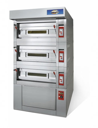 MACPAN Modular Electric Ovens 3 decks 2 Trays 40X60 Electric Power 6Kw Temperature 0 - 400 Â°C 415V/50Hz/3Ph complete with Suction Hood ad stailess steel stand
