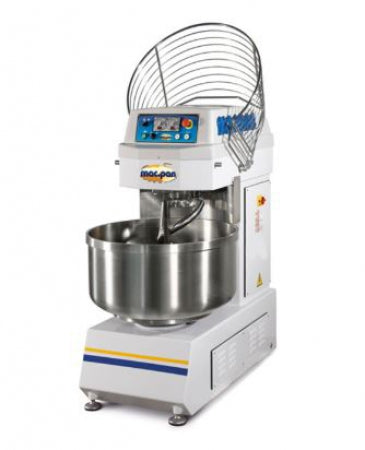 Macpan Spiral Mixer Weight, kg: 480 Dimensions, mm: 1220x730x1450 Number of speeds: 2 Model: MSP80JET / T Voltage, V: 380 Power, kWt: 4.95 Volume, l: 142 Speed, rpm: 100/200