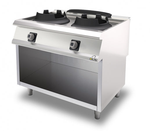 Olis Wok 2 Burner Gas Range 10KW On Open Cupboard, 1000 L mm x 900 D mm x 870 H mm