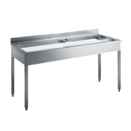 Olis Stainless Steel Butcher's Table - 2 Sinks