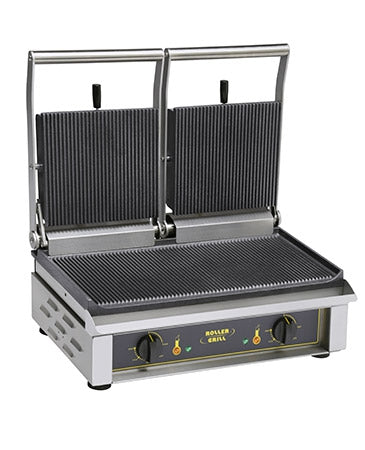 Roller Grill Cast-iron contact grill ï¿½ large model for hamburgers and steaks Cooking surface 535 x 240 mm 230V/50hz/1ph External Dim: 835 x 385 x 220 mm
