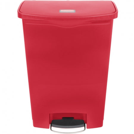 Rubbermaid 24 Gallon Slim Jim Resin Red Front Step-On Trash Can with Built-In Wheels