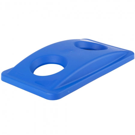 Rubbermaid Rectangle Recycling Trash Can Lid with 2 holes Plastic Blue