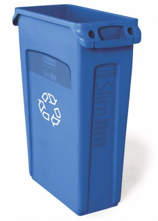 Rubbermaid 23 Gallon Plastic Vented Slim Jim Recycling Bin Waste Receptacle Blue