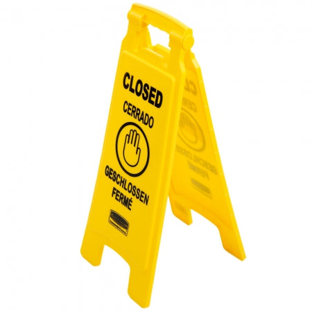 Rubbermaid 25" Double Sided Multi-Lingual Wet Floor Sign - "Closed" Yellow