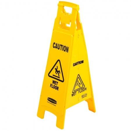 Rubbermaid 38" 4 Sided Floor Sign - "Caution Wet Floor" Yellow