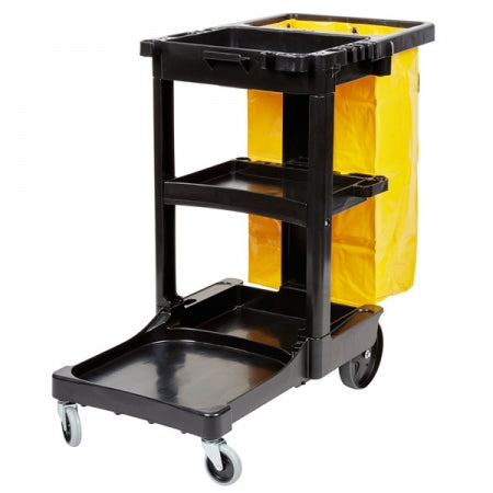 Rubbermaid Housekeeping Cart w/ 3 shelves Janitor Cart with Vinyl Zippered Bag Black