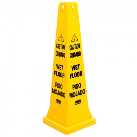 Rubbermaid 36" Safety Cone - "Caution Wet Floor" Multi-Lingual Yellow