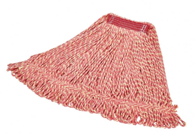 Rubbermaid Large Super Stitch Mop Head - 4 Ply Cotton/Synthetic, 1" Headband Red