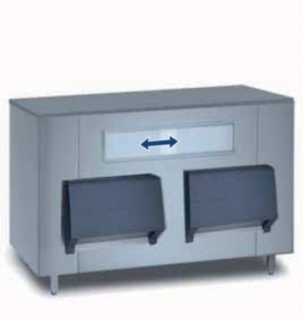 Scotsman Model: UBH2250 Country of origin: Italy. Upright stainless steel exterior ice storage bin. Max storage capacity: upto 1,068kg.  Shipping Dimensions WxDxH: 2260x1570x1440 mm.  Bin Dimensions WxDxH: 1828x1468x1292 mm. Shipping Weight: 296kg