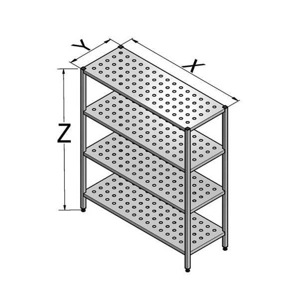 82 T 165 Gasztrometál stainless steel, perforated storage rack, 4 shelves