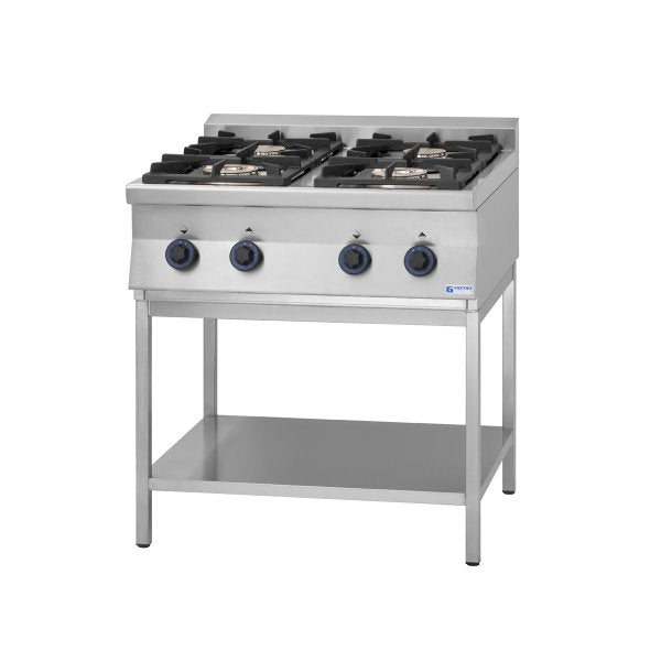 GT4.78SE Gasztrometál gas stove with 4 burners, opened cabinet