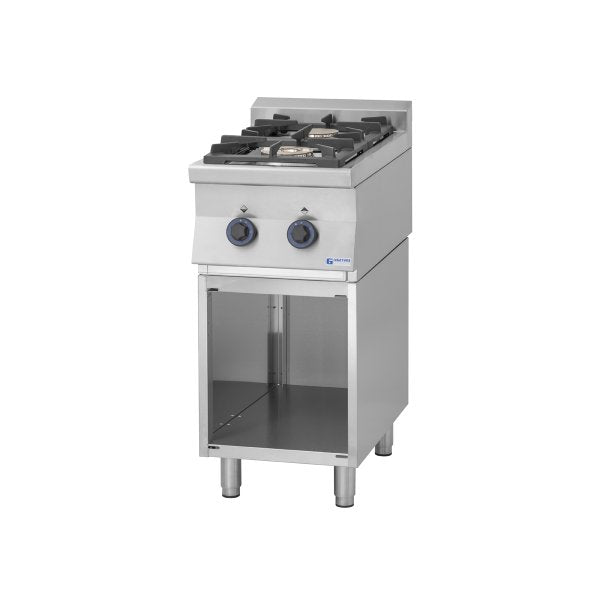 GT2.94S Gasztrometál gas stove with 2 burners, 3 sides closed cabinet