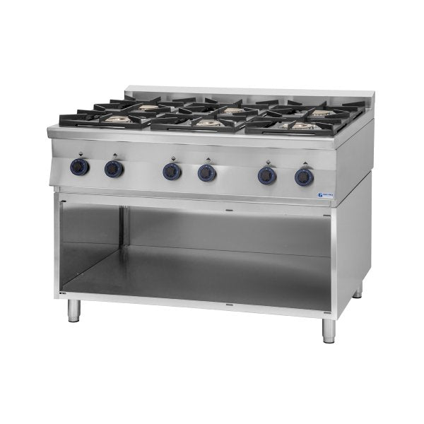 GT6.912S Gasztrometál gas stove with 6 burners, 3 sides closed cabinet