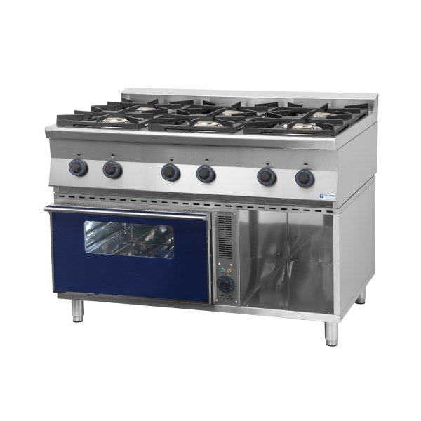 GT6.912GES Gasztrometál gas stove with 6 burners, GN 2/1 electric static oven, 3 sides closed cabinet